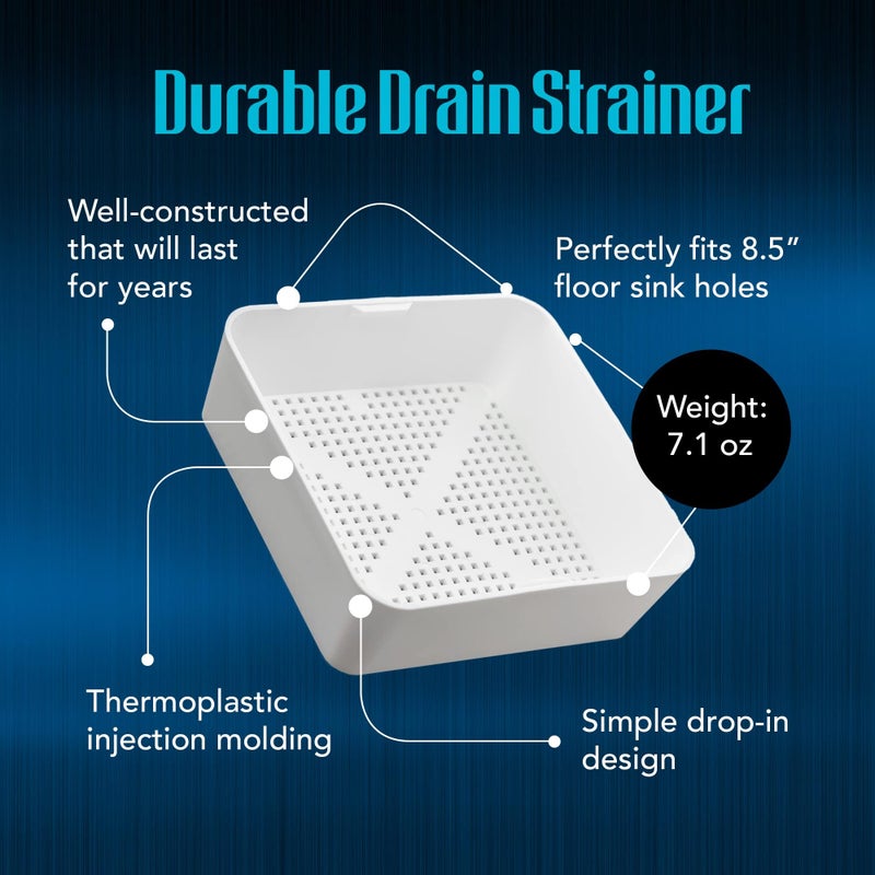 STEADYKLEEN - 8.5-inch Floor Sink Drain Cover Alternative, Square Drain Basket for Restaurants, Use Below 3 Compartment Sink. Sink Strainer with 0.19-inch Holes, Versatile Plastic Drain Screen Basket - Image 4